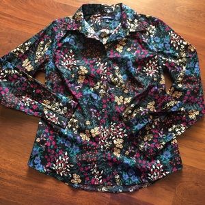 Lands' End Floral Button Down Shirt - Black, Blue, Red, Cream